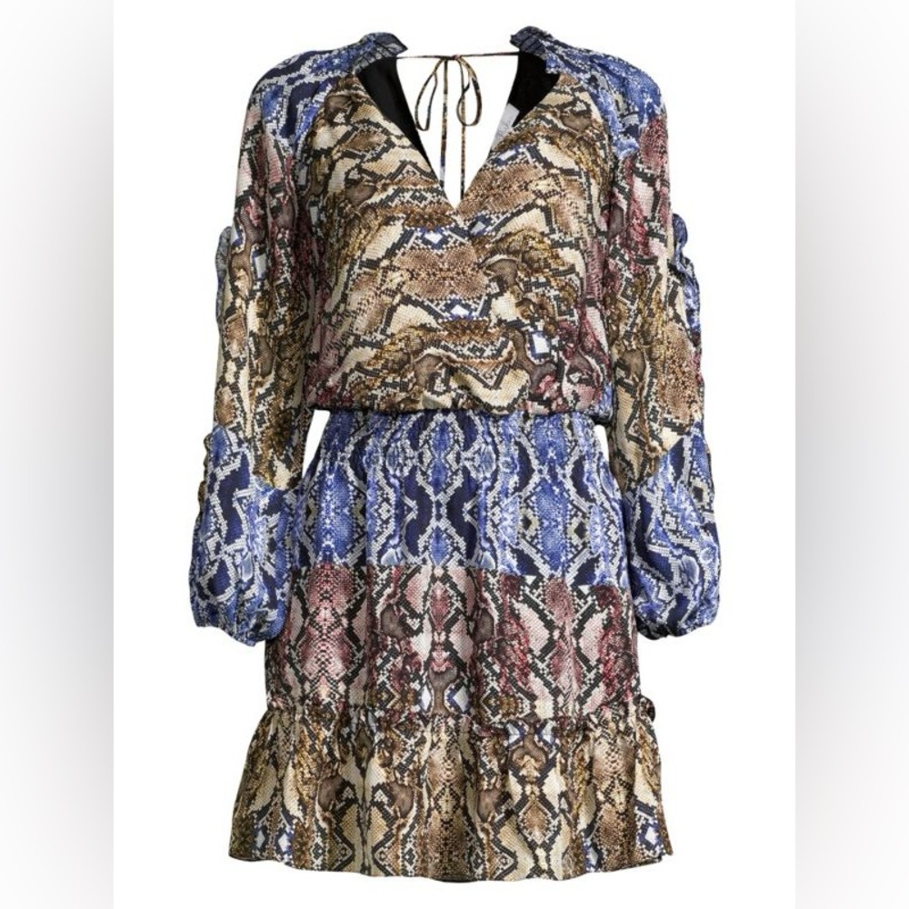 PARKER Gladis Python Print 100% SILK Georgette‎ Mini Dress, Size S, Retail $368 - Picture 2 of 12